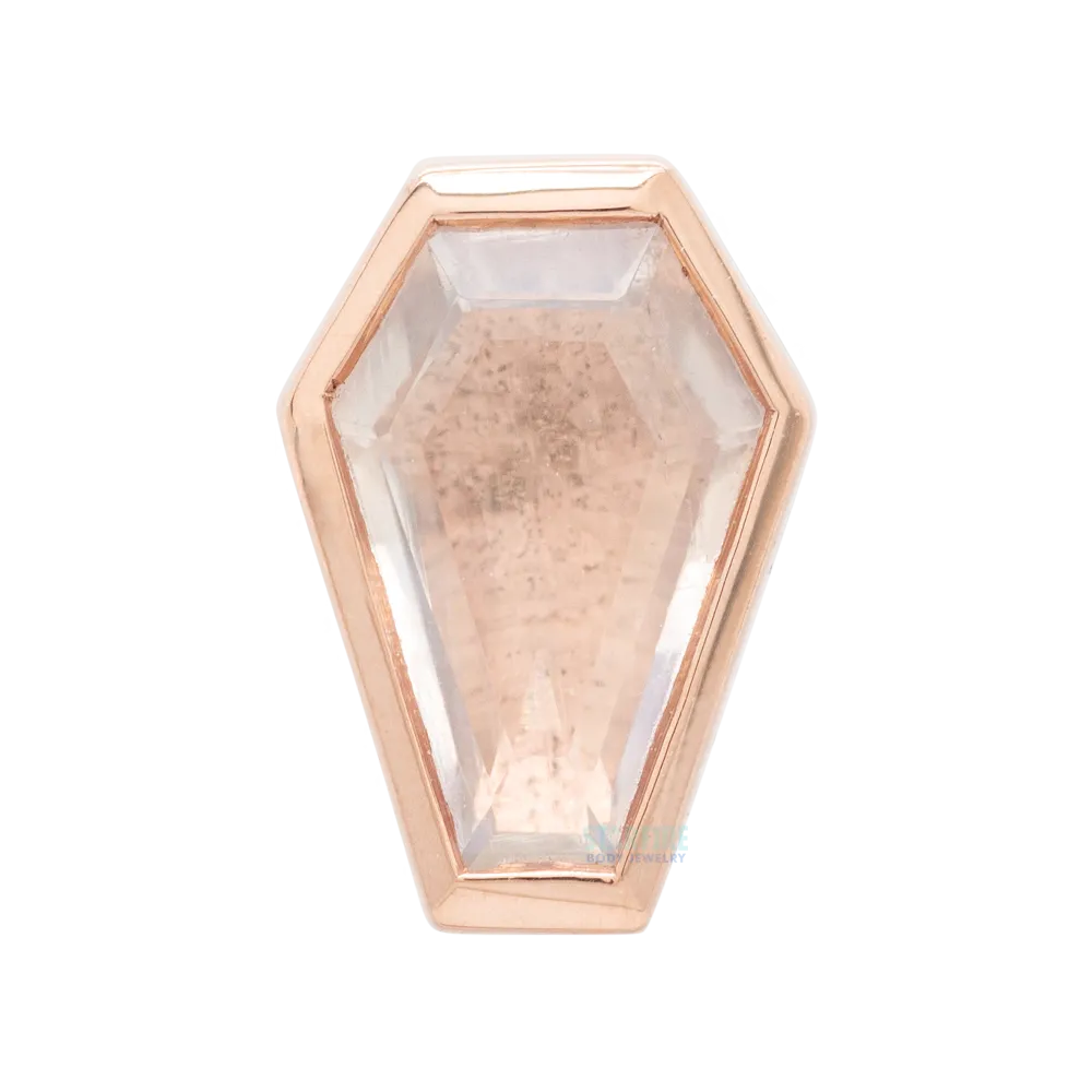 "Coffin" Threaded End in Gold with Rainbow Moonstone