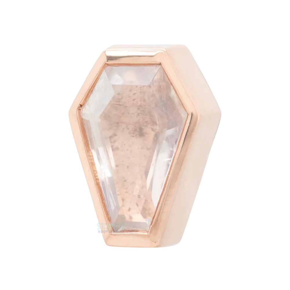 "Coffin" Threaded End in Gold with Rainbow Moonstone