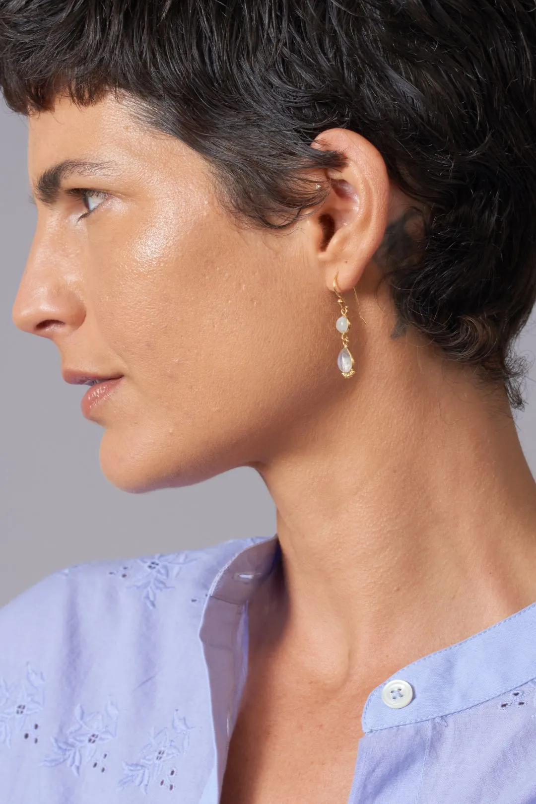 Rainbow Moonstone Drop Earring