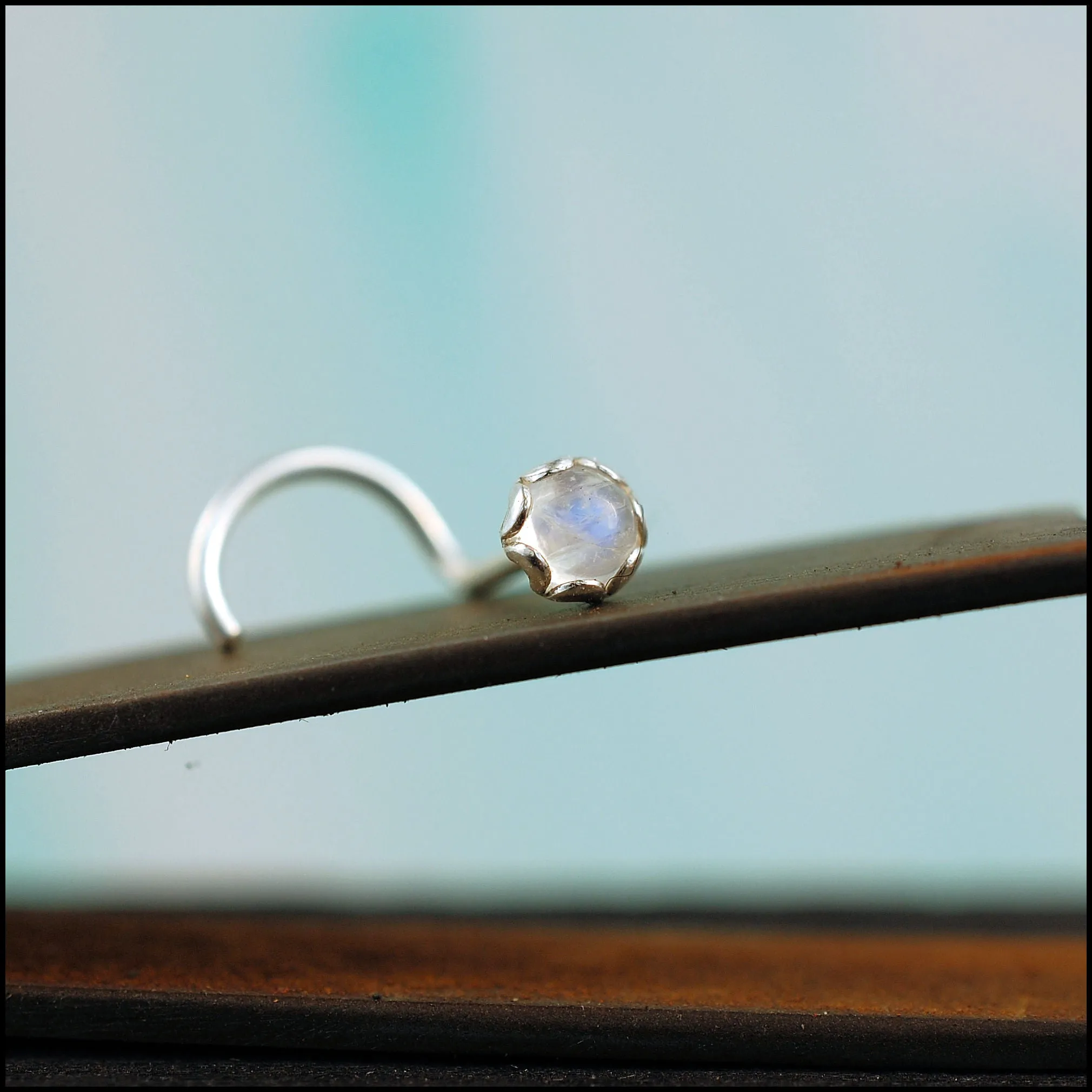 Rainbow Moonstone Filigree Nose Stud