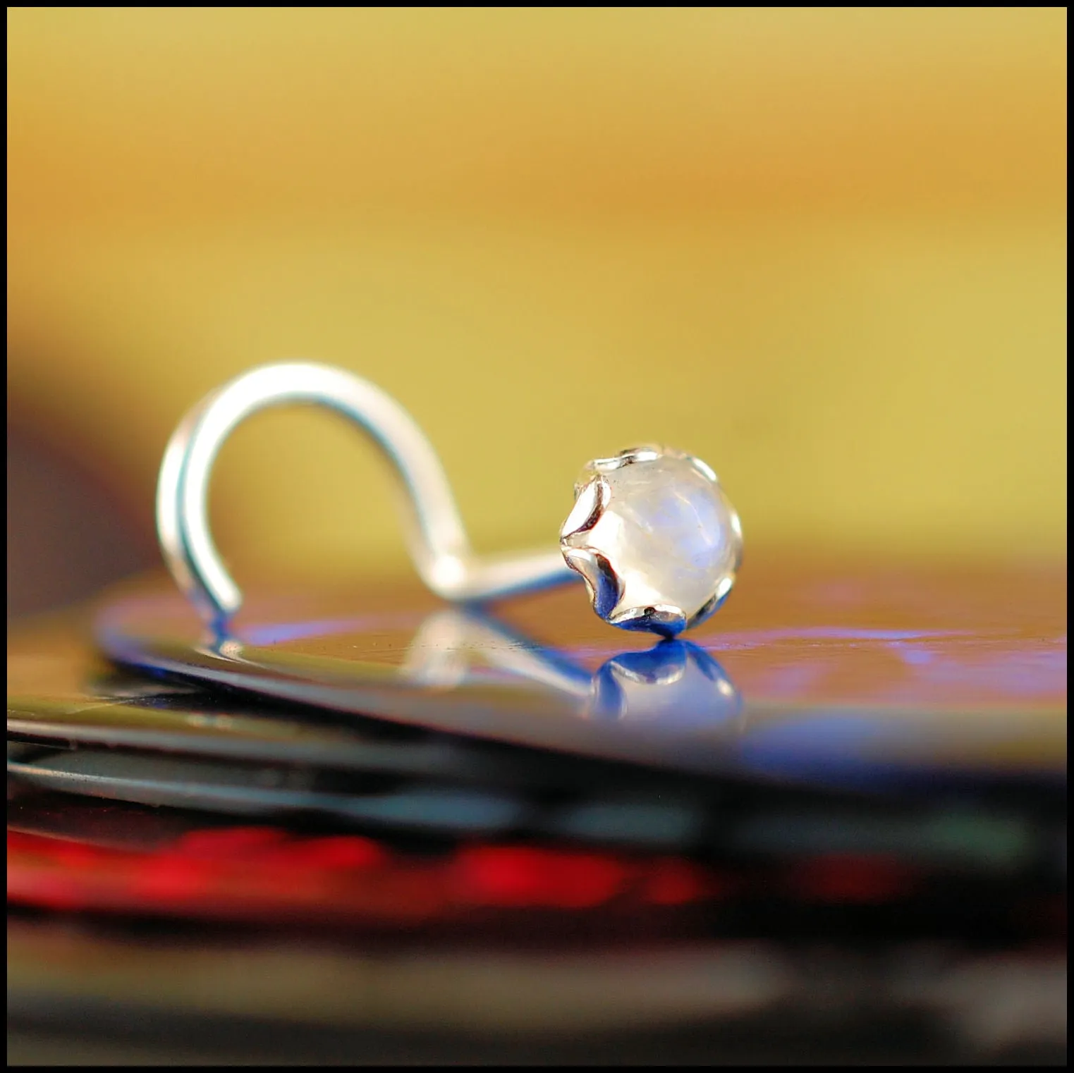 Rainbow Moonstone Filigree Nose Stud