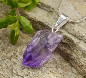 Raw AMETHYST Crystal Pendant - Raw Crystal Necklace, Birthstone, Handmade Jewelry, Healing Crystals and Stones, E0250