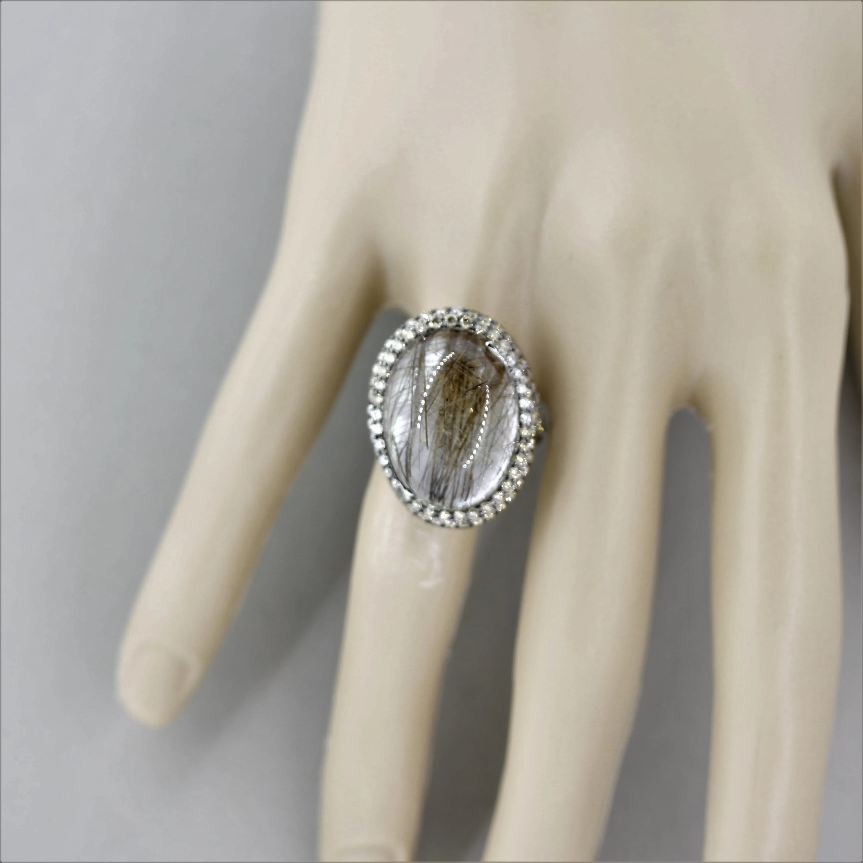 Rutilated Quartz Diamond Mother-of-Pearl Gold Cocktail Ring