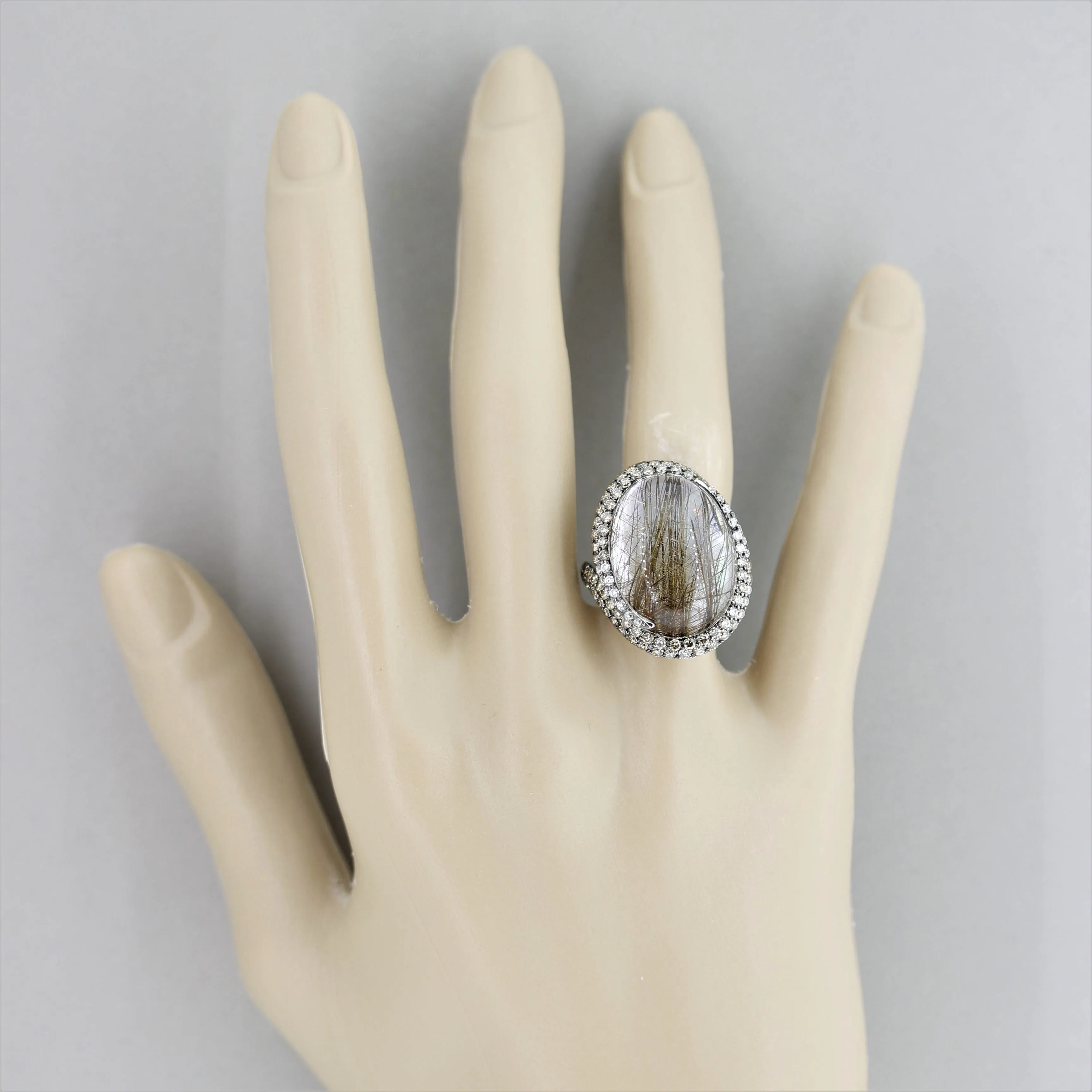 Rutilated Quartz Diamond Mother-of-Pearl Gold Cocktail Ring