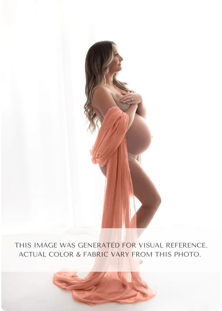 Sheer Maternity Drape Fabric| Light Apricot Lightweight Chiffon Tossing Scarf w/ Sewn Edge