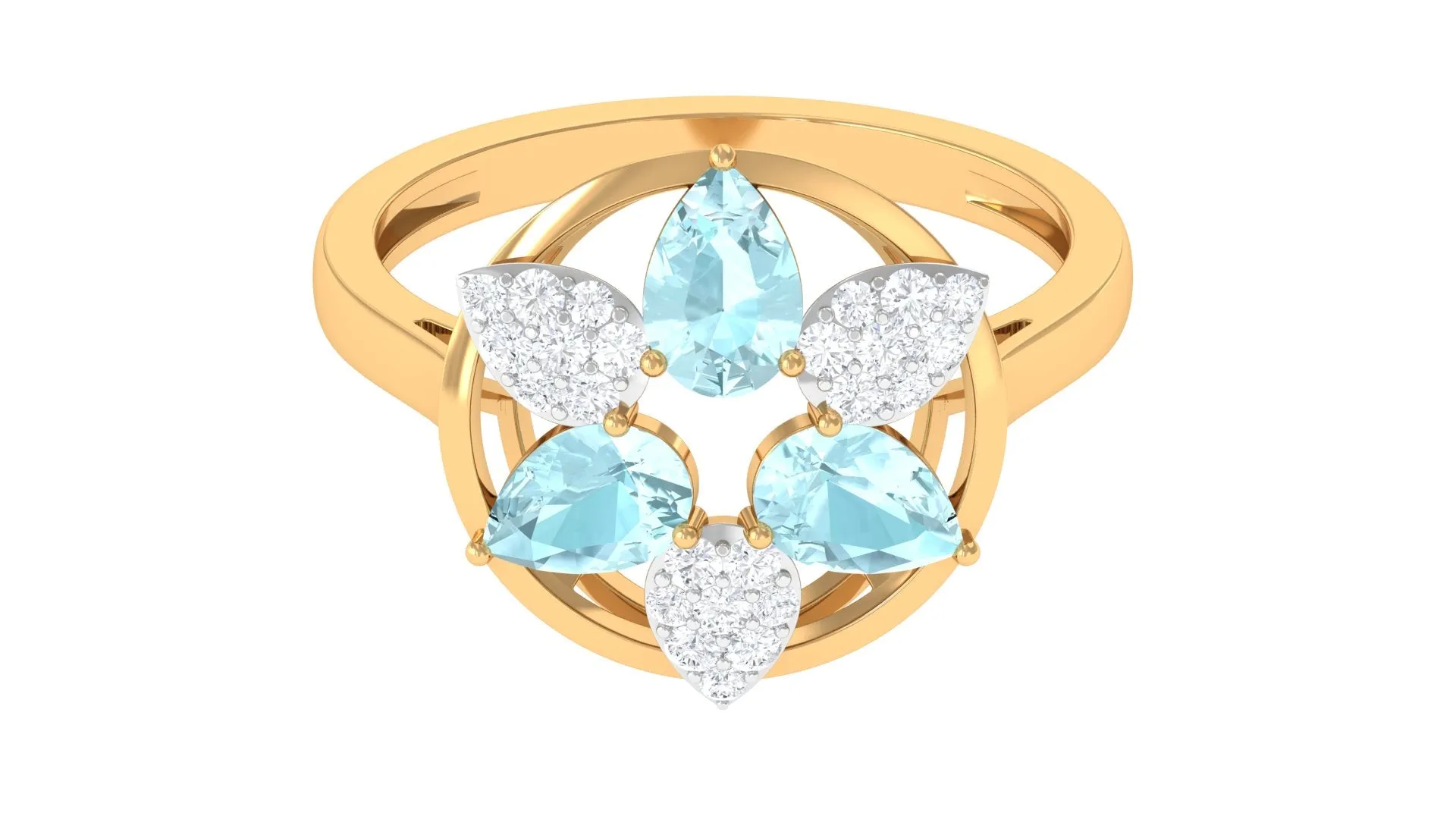 Sky Blue Topaz and Diamond Floral Cocktail Ring