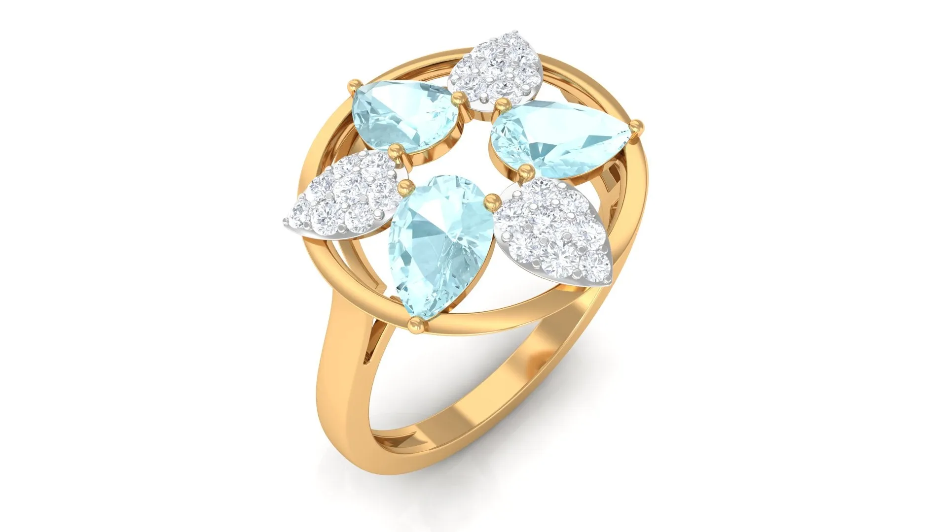Sky Blue Topaz and Diamond Floral Cocktail Ring