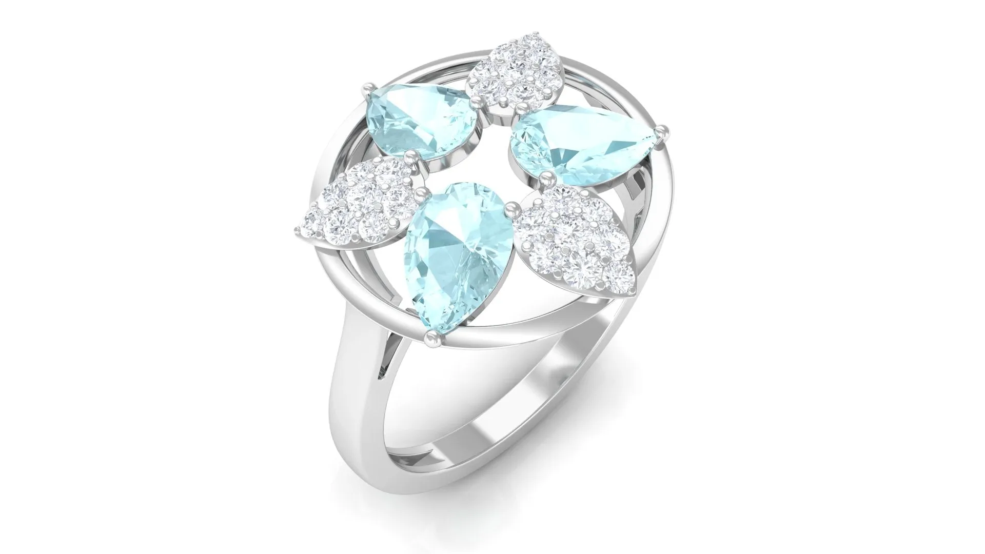 Sky Blue Topaz and Diamond Floral Cocktail Ring