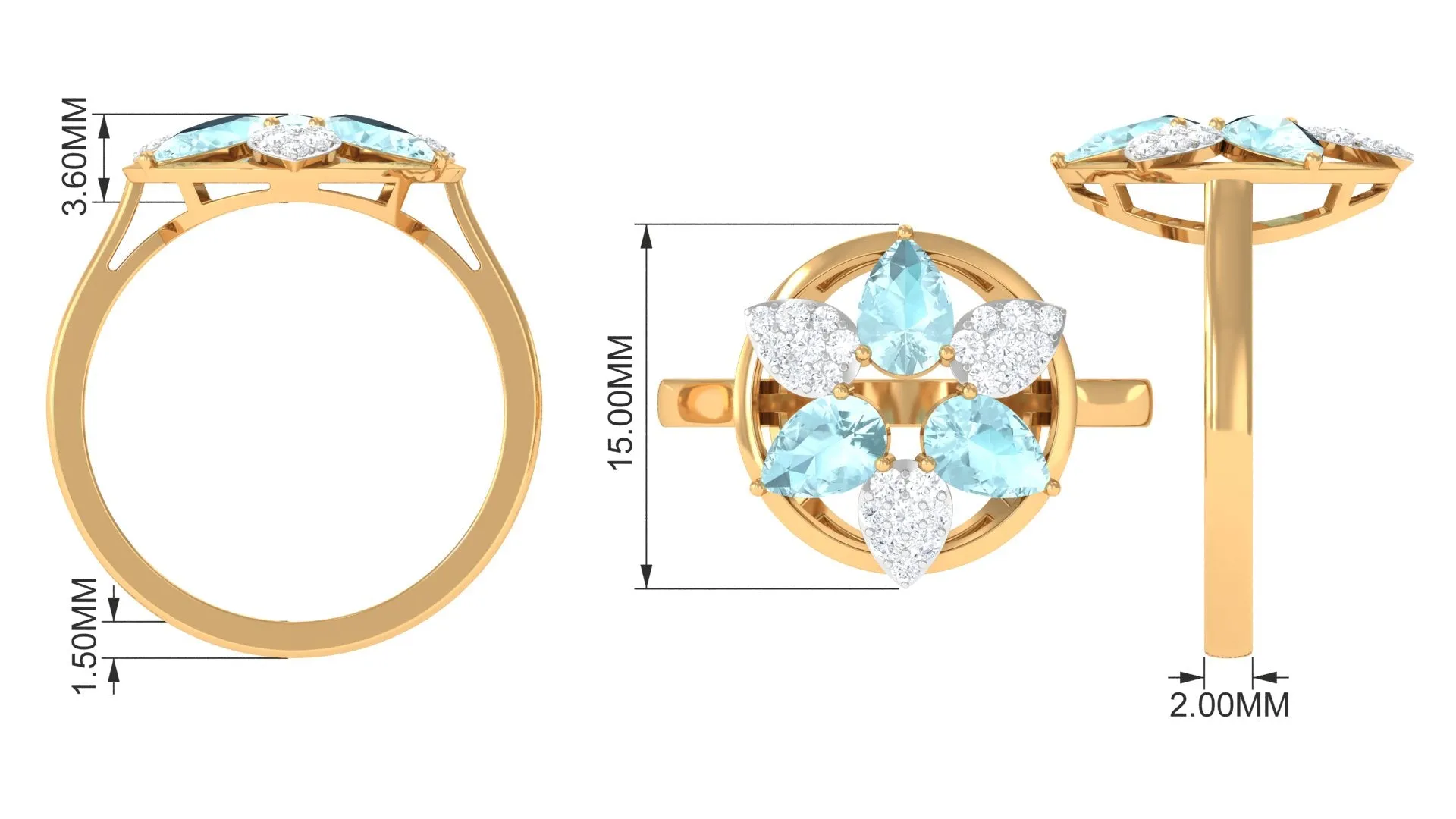 Sky Blue Topaz and Diamond Floral Cocktail Ring