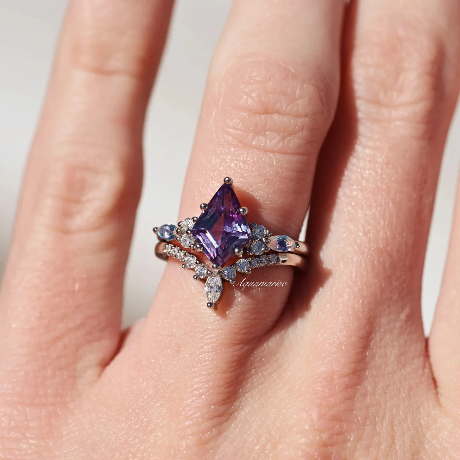 Skye Alexandrite & Moonstone Ring Set- Sterling Silver