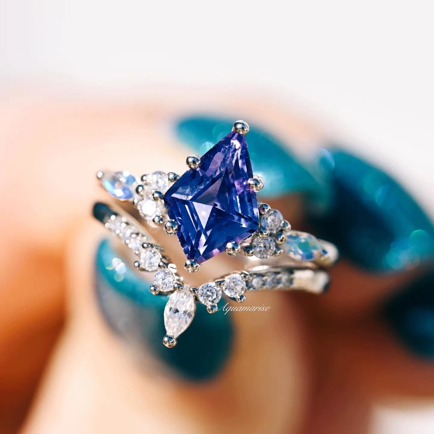 Skye Alexandrite & Moonstone Ring Set- Sterling Silver