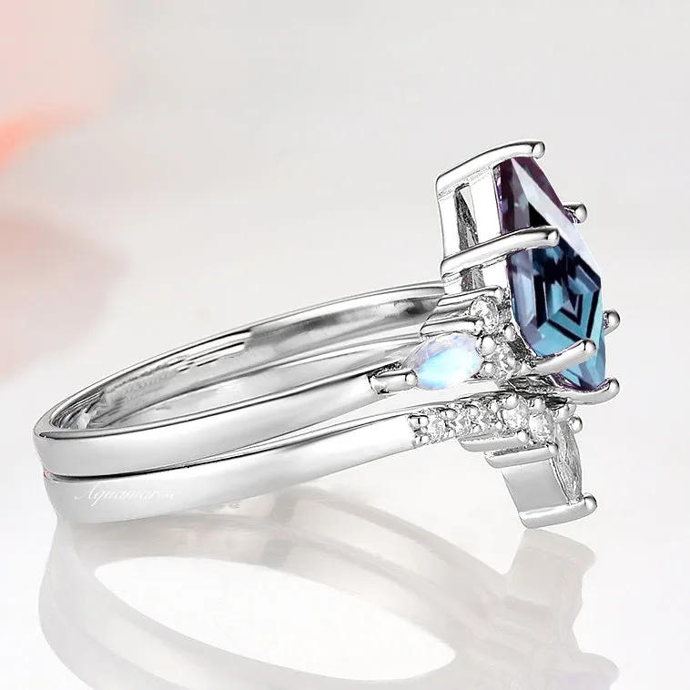 Skye Alexandrite & Moonstone Ring Set- Sterling Silver