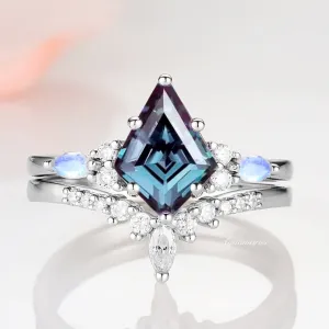 Skye Alexandrite & Moonstone Ring Set- Sterling Silver
