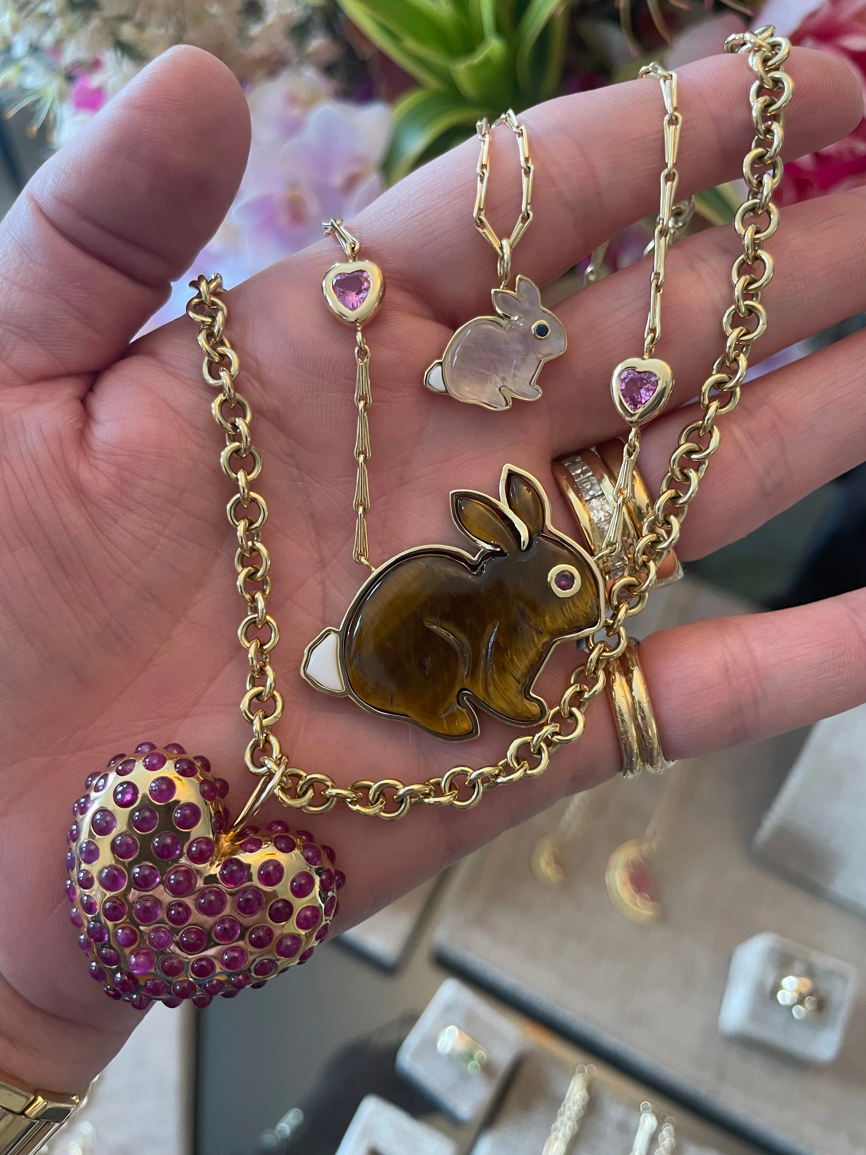 Small Bunny Pendant with Rainbow Moonstone