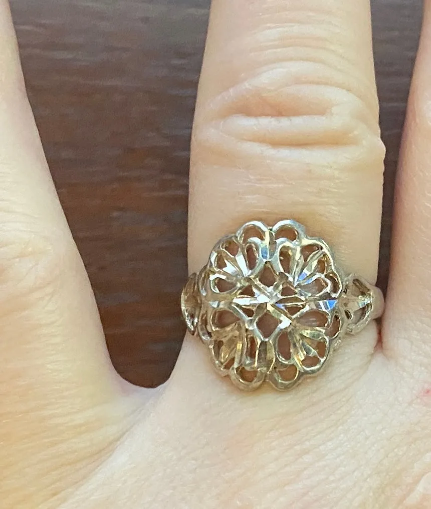 Sterling Silver 925 Filigree Open Work Ring Sz 8