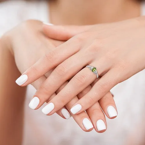 Sterling Silver Genuine Peridot Heart Design Ring
