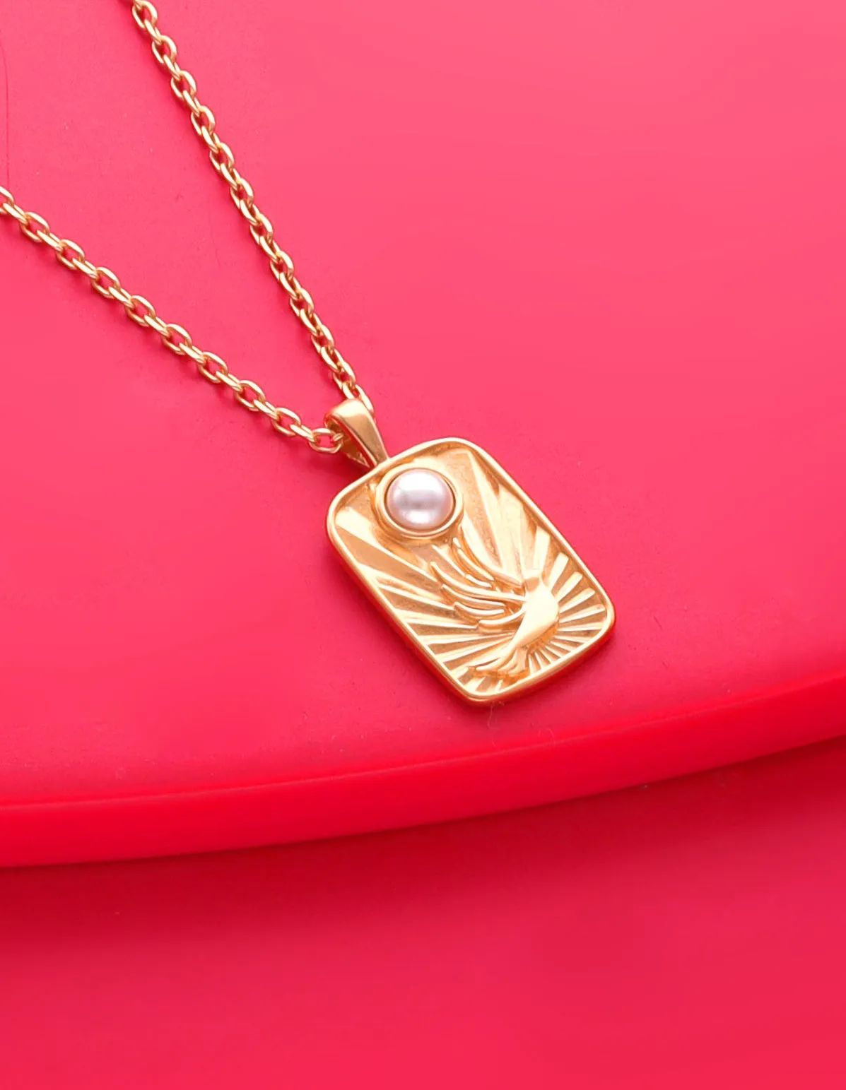 Sterling Silver Gold Plated Chain Necklace with Pendant for Women with Organic Simulated Pearl, 4mm Half  Ball  White Pearl, 37cm Length, Caelum Collection