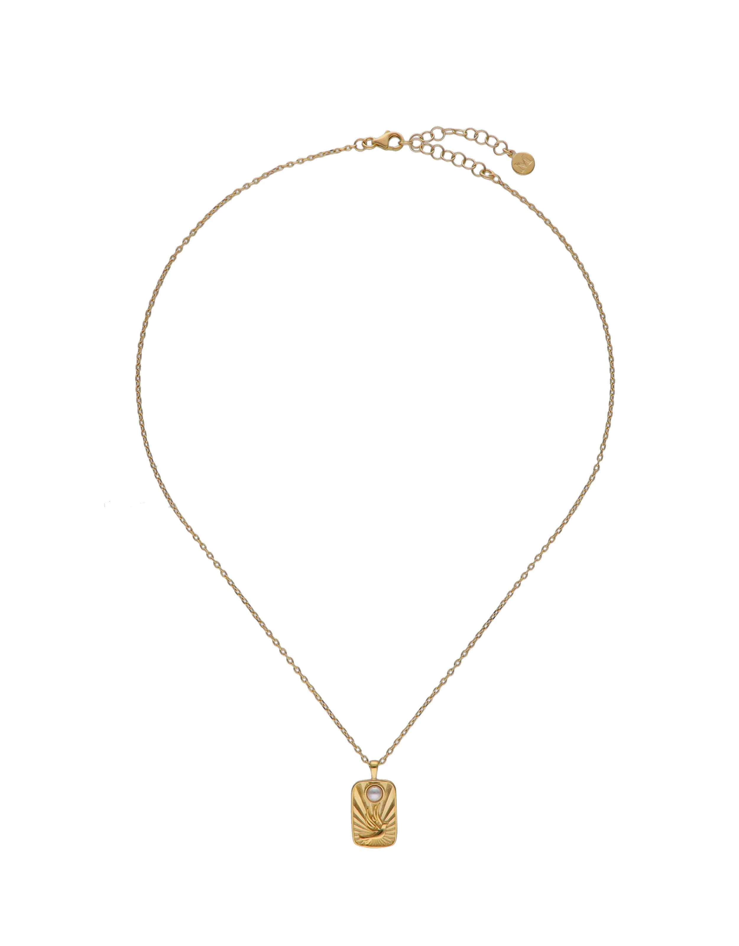 Sterling Silver Gold Plated Chain Necklace with Pendant for Women with Organic Simulated Pearl, 4mm Half  Ball  White Pearl, 37cm Length, Caelum Collection