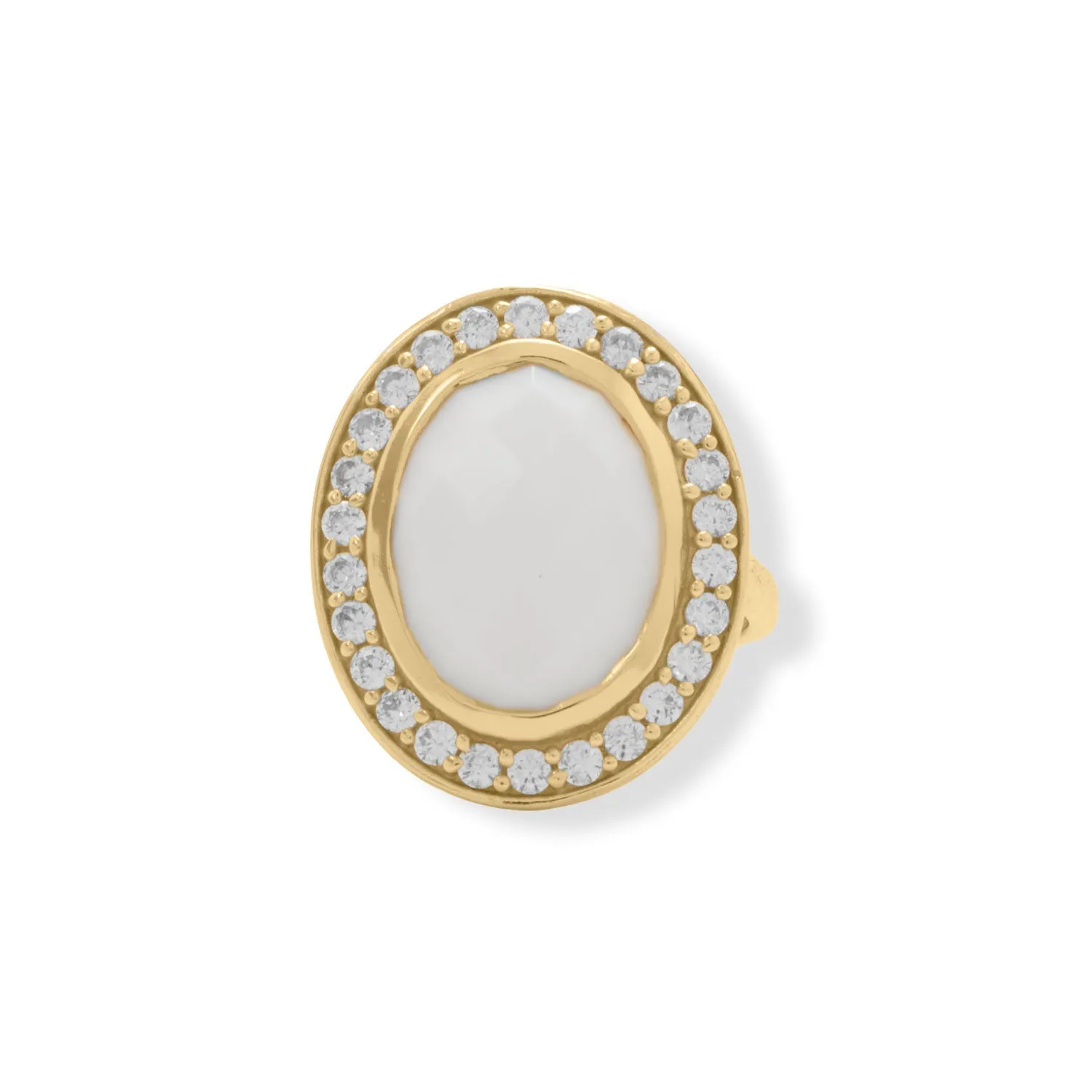 Sterling Silver Gold Plated White Agate and CZ Cocktail Ring