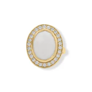 Sterling Silver Gold Plated White Agate and CZ Cocktail Ring