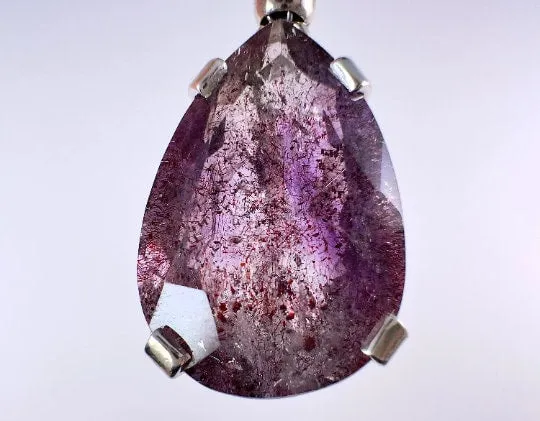 SUPER SEVEN Quartz AMETHYST Crystal Pendant - Sterling Silver, Teardrop - Fine Jewelry, Healing Crystals and Stones, 54125