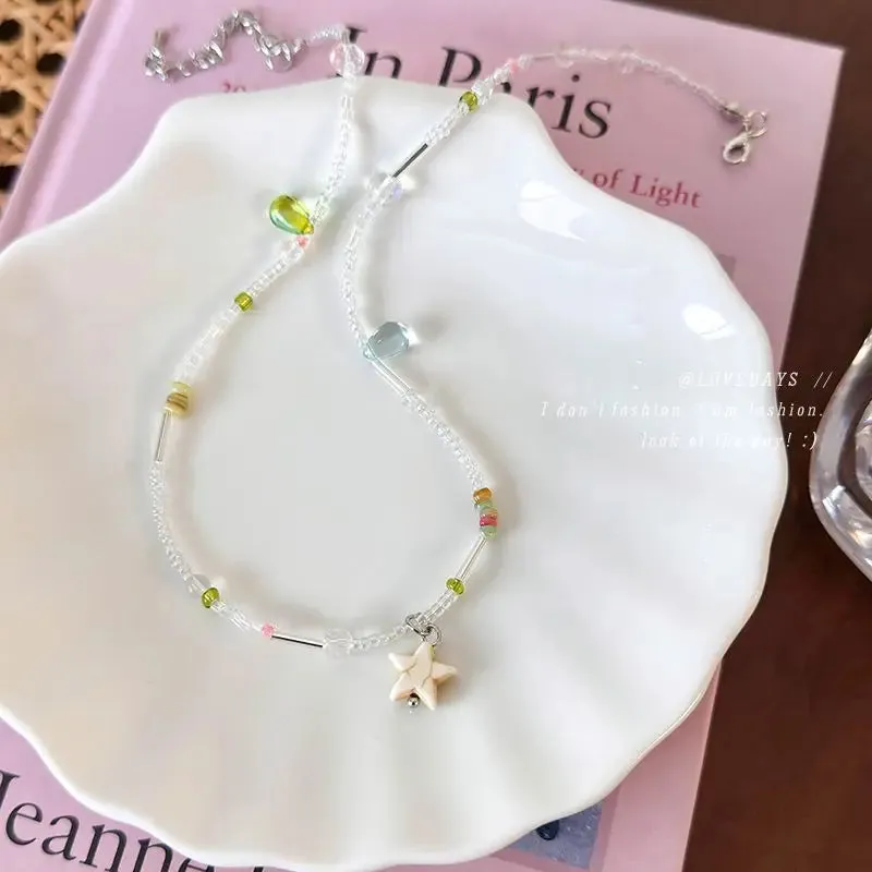 TAVIMART  -  Colorful Star Drop Beaded Necklace Women's 2024 New Clavicle Chain Accessories
