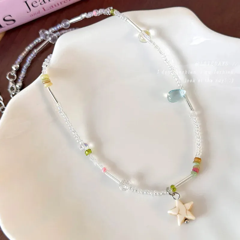 TAVIMART  -  Colorful Star Drop Beaded Necklace Women's 2024 New Clavicle Chain Accessories