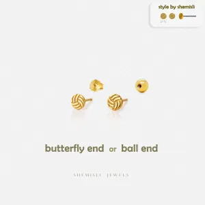 Tiny Volleyball Studs Earrings, Unisex, Gold, Silver SHEMISLI SS871 Butterfly End, SS872 Screw Ball End (Type A)