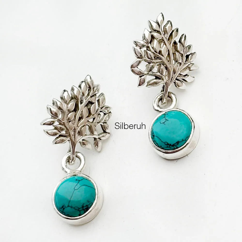 Turquoise Tree Drop Silver Earring