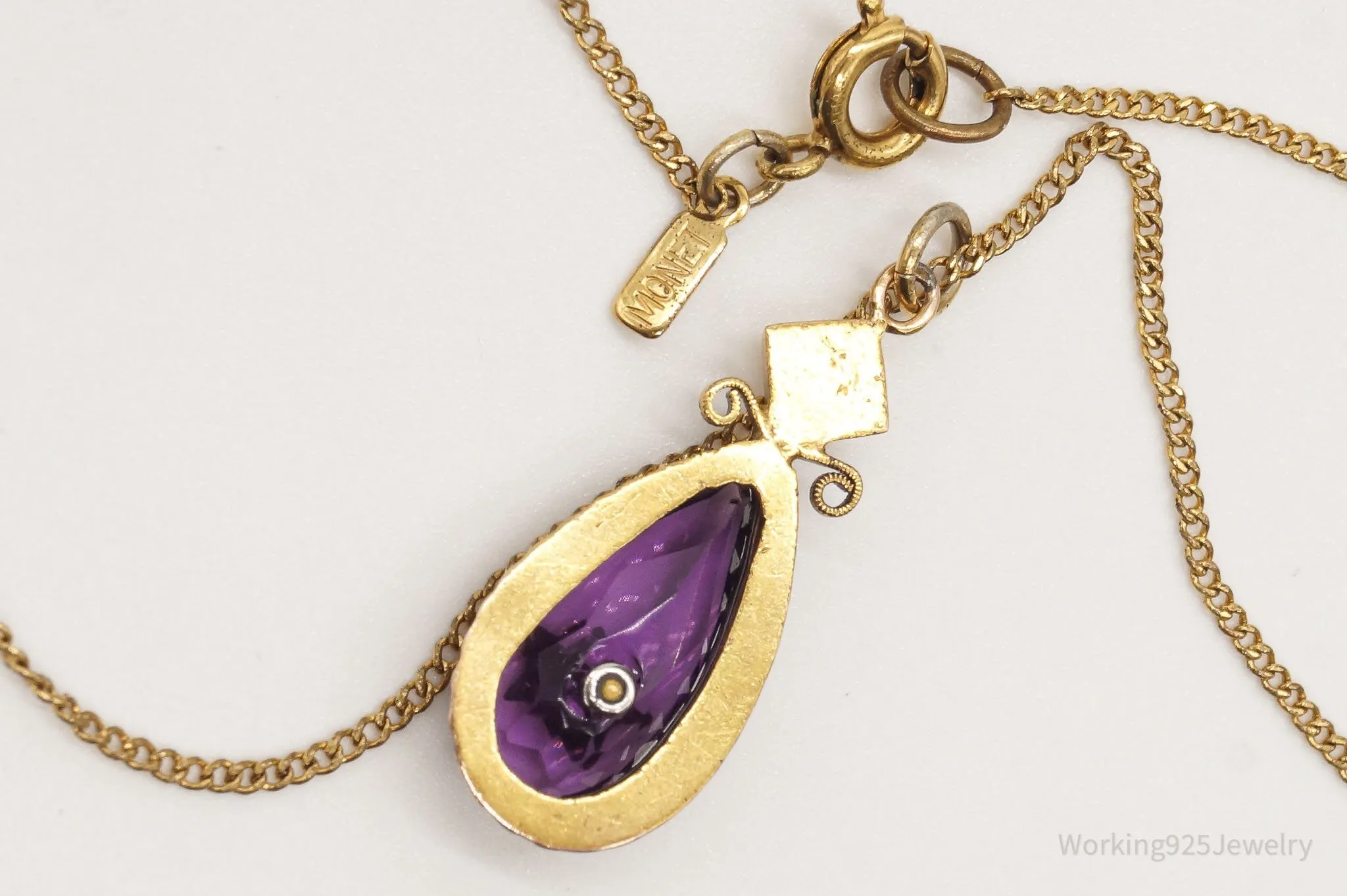 Vintage Amethyst Glass Seed Pearl Antique Style Gold Vermeil Necklace