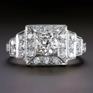 VINTAGE DIAMOND COCKTAIL RING OLD EUROPEAN CUT PLATINUM ART DECO ENGAGEMENT