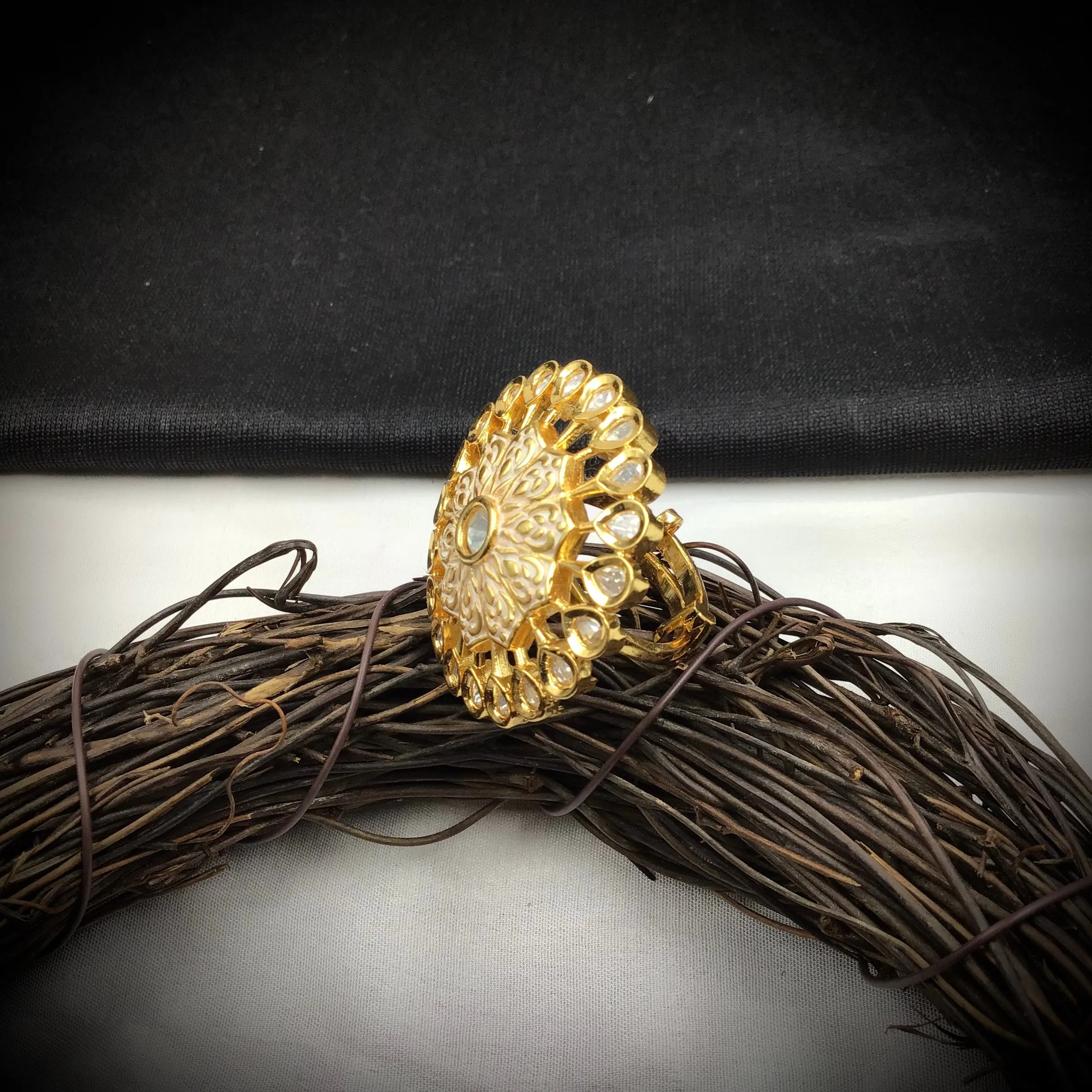 White Kundan Cocktail Adjustable  Ring 10551-6199