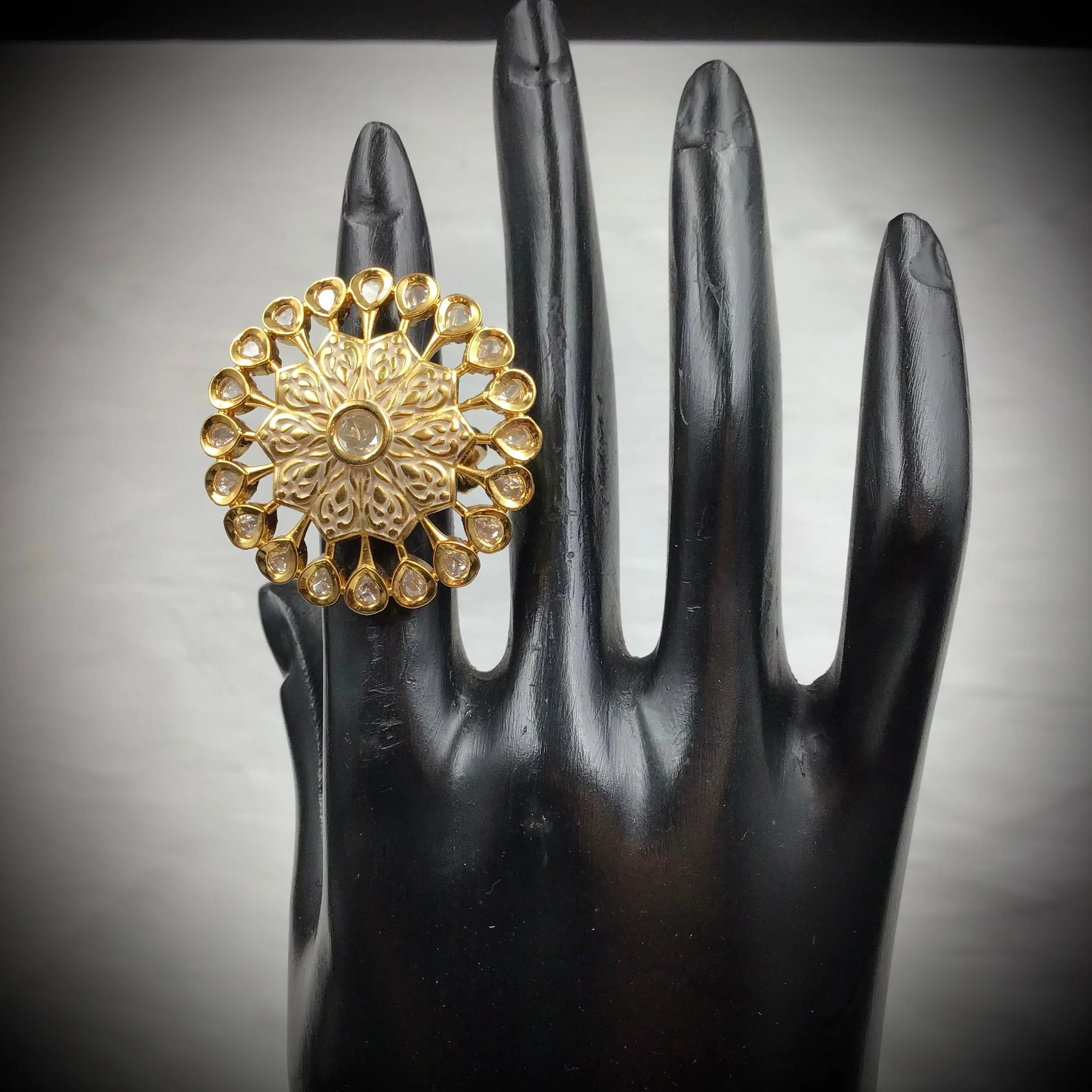 White Kundan Cocktail Adjustable  Ring 10551-6199
