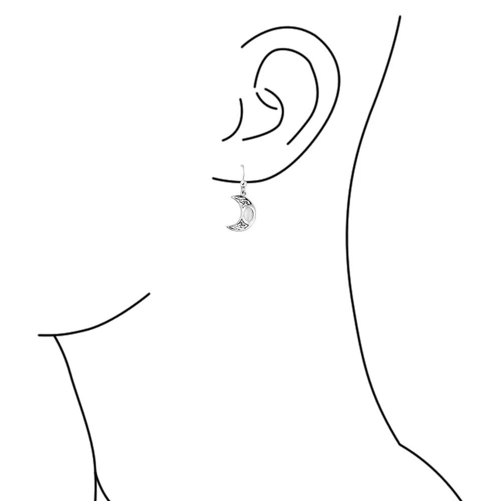 White Rainbow Moonstone Celtic Knot Dangle Gemstone Earrings  Silver