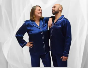 Women's Mulberry Silk Pajama Set Navy Blue