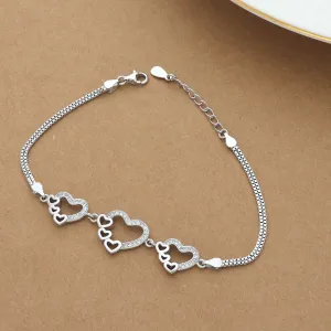 Zircon Studded Heart Multi Interlocked Silver Bracelet